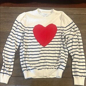 J. Crew Navy Striped Sweater with Red Heart